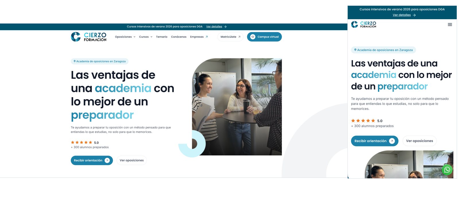Home de la web de Cierzo Formación en escritorio y en móvil