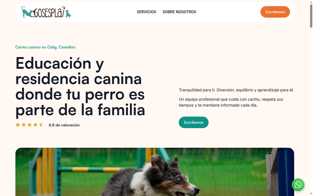 Web de Gosesplai, centro canino en Càlig